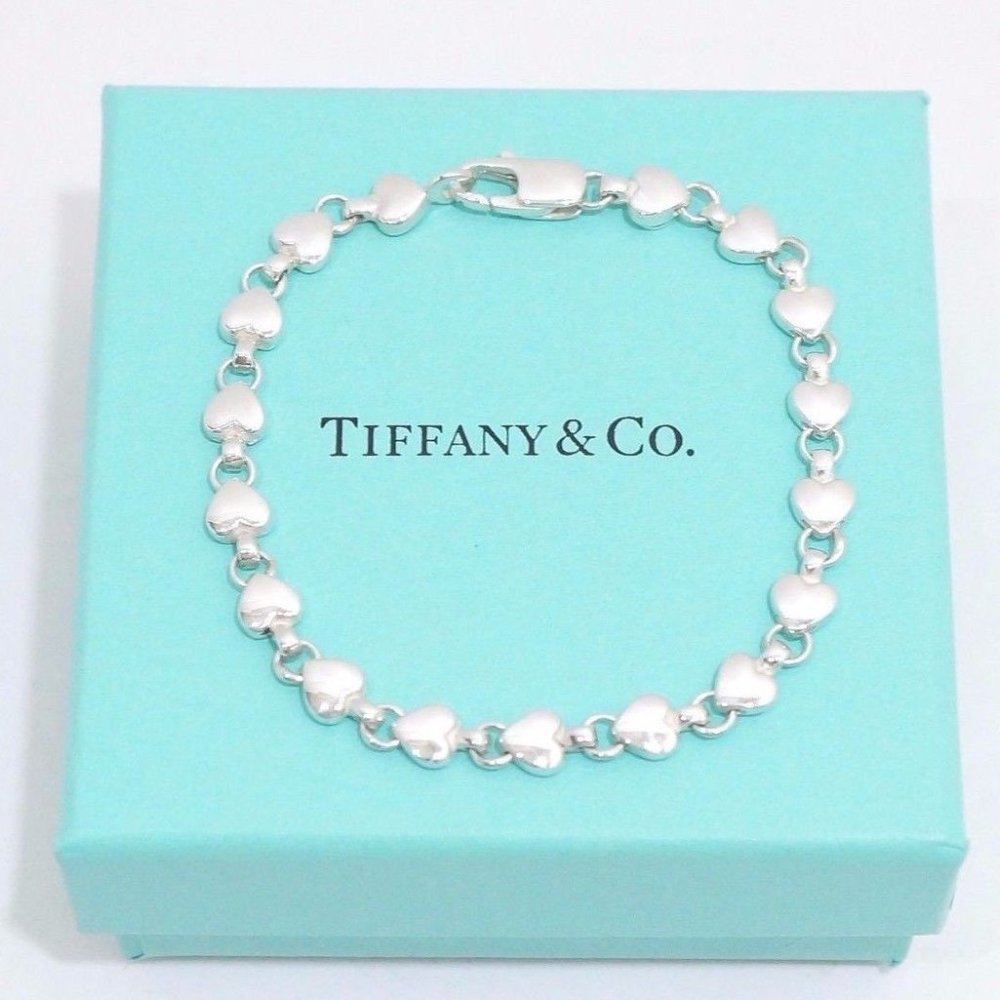 STUNNING Tiffany & Co. Sterling Silver Chain of Hearts Bracelet - 7" 2 sides 🩶